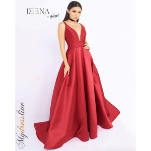 V Neck Ball Gown - Burgundy
